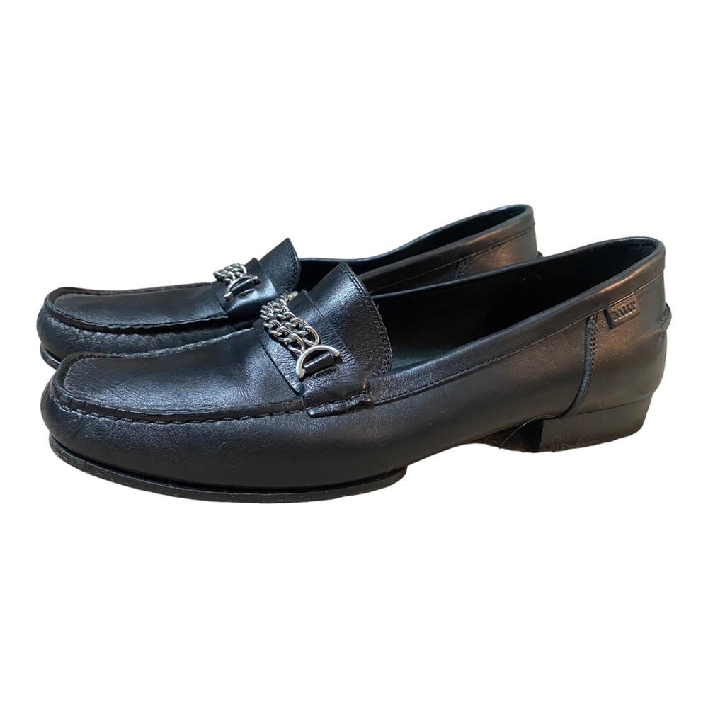BALLY LEATHER CHAIN LOAFERS